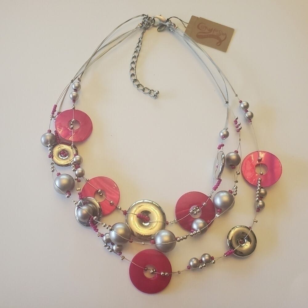 Treska pink and grey disc and orb unique funky‎ illusion adjustable necklace